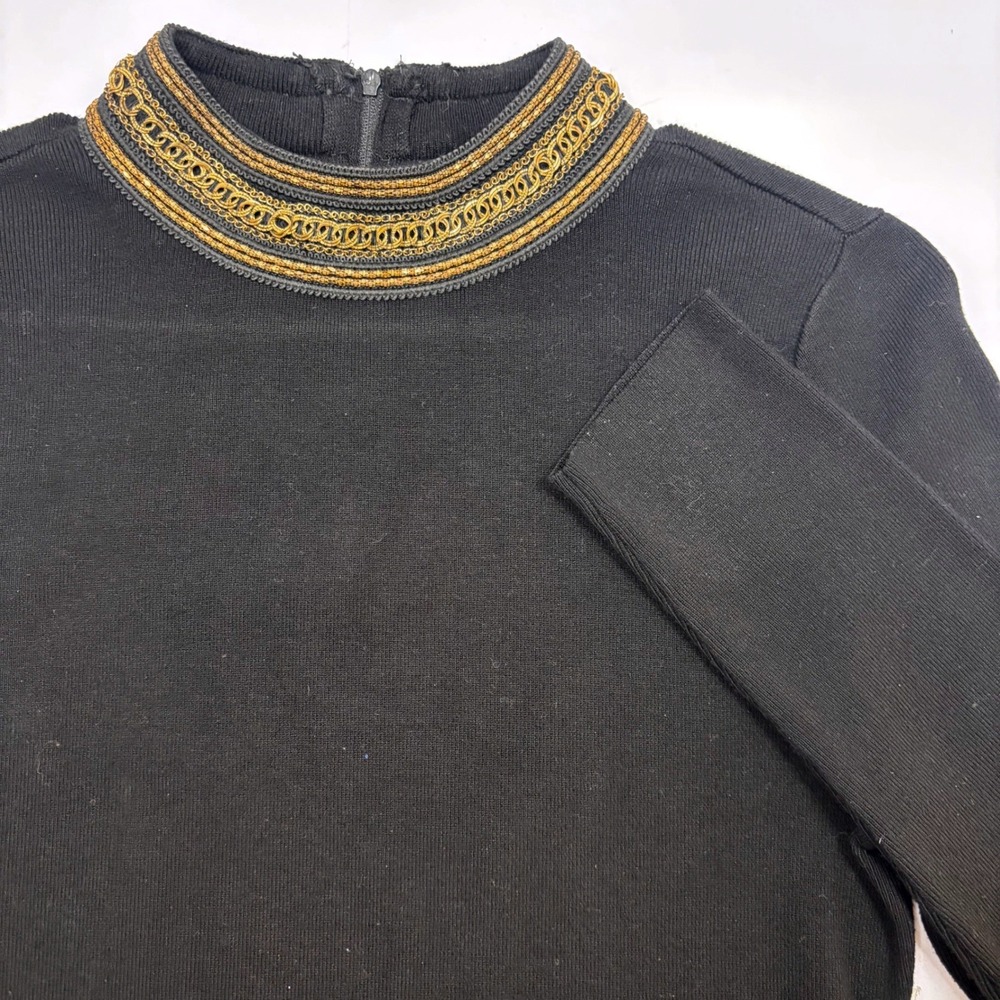 INC International Concepts Womens Black Gold Chain Neck Knit Top Mock Neck Med